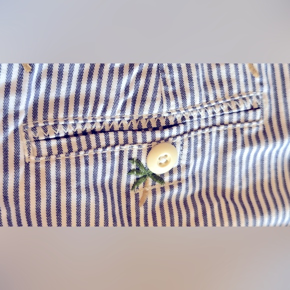 CROWN & IVY High Waisted Blue & White Striped Shorts w Embroidered Palm Trees - Picture 7 of 13